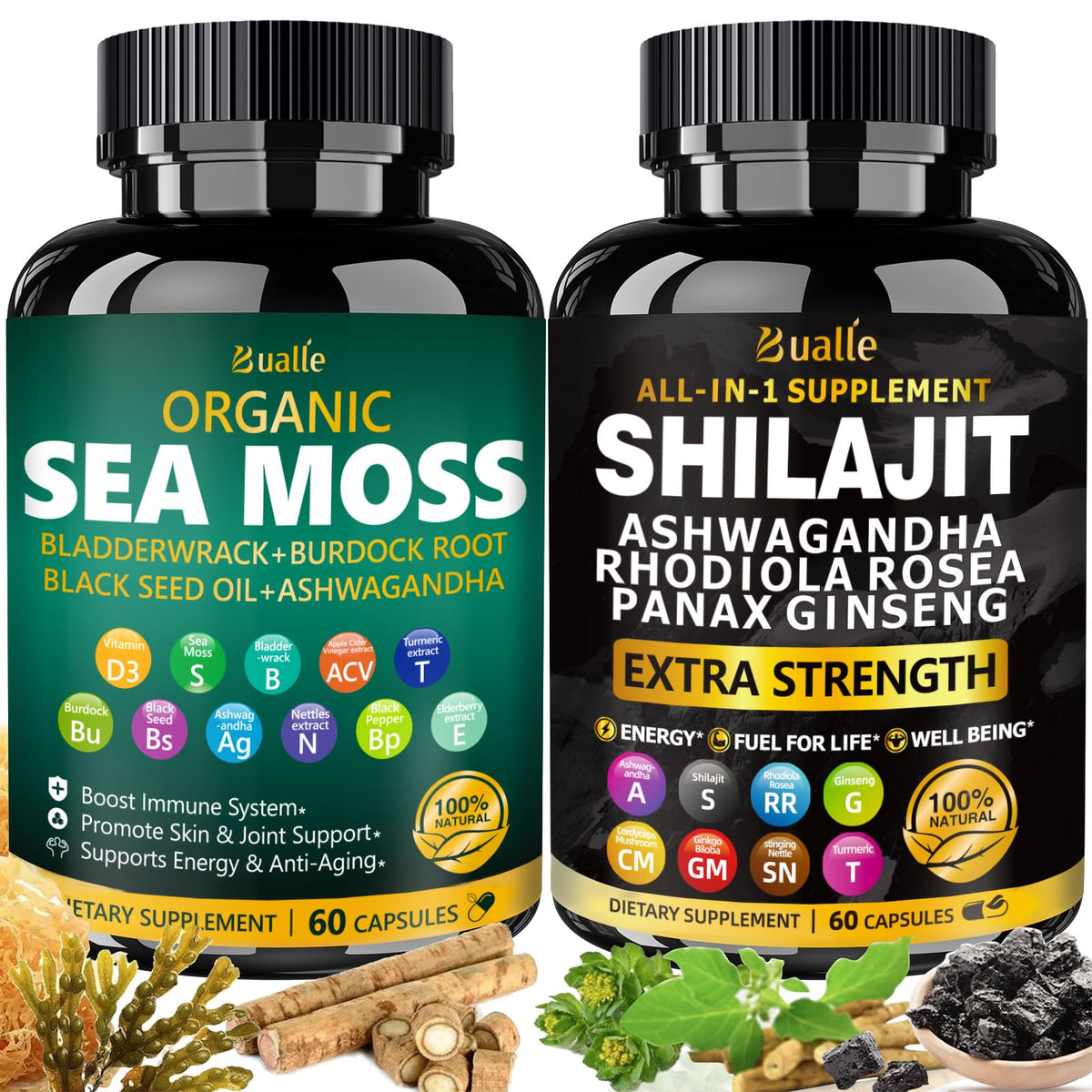 Bualle sea moss shilajit bundle bottle for daily vitality