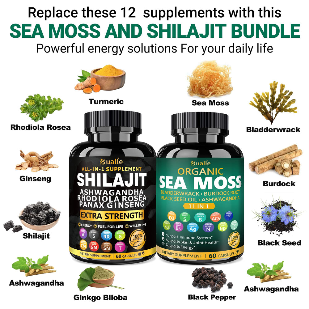 Bualle Shilajit energy capsules close-up signaling natural vitality support