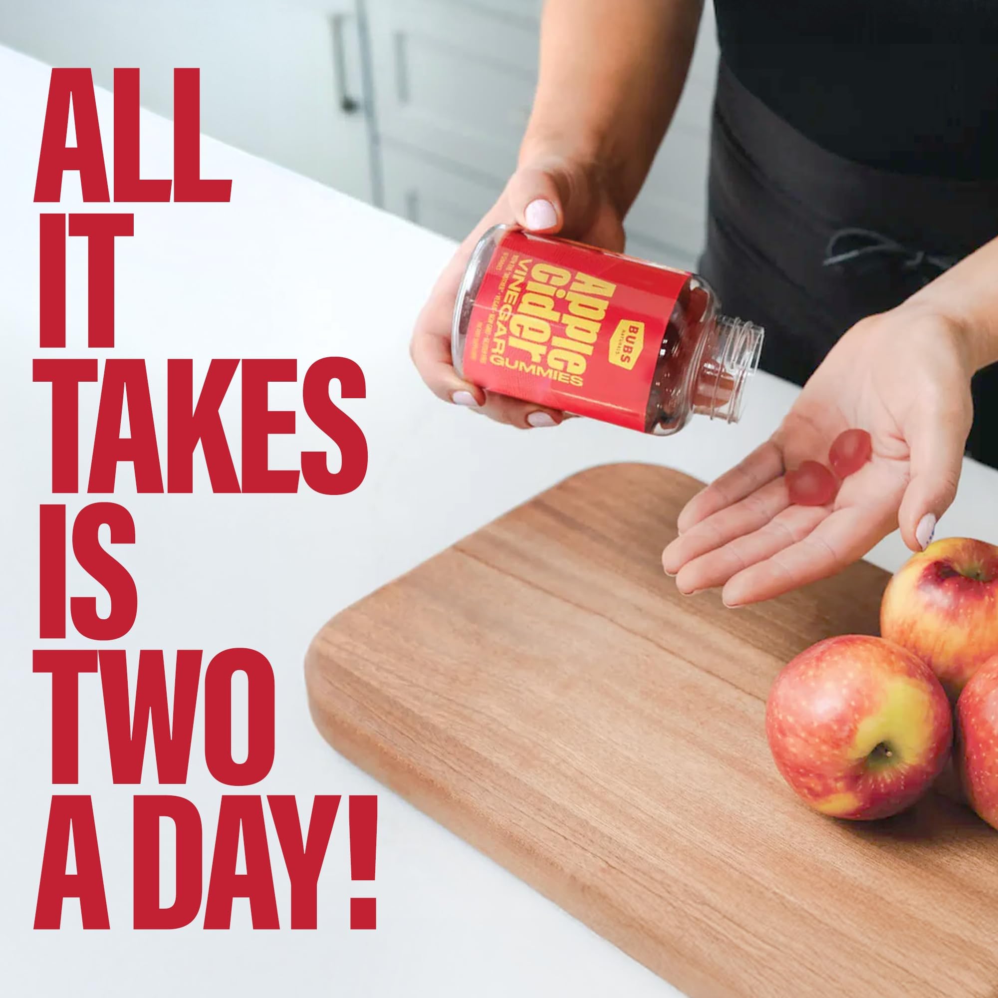 BUBS Naturals ACV Gummies label highlights vegan, non-GMO, and gluten-free formulation