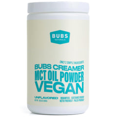 BUBS Naturals MCT Oil Powder bottle for clean energy and keto-friendly fuel.