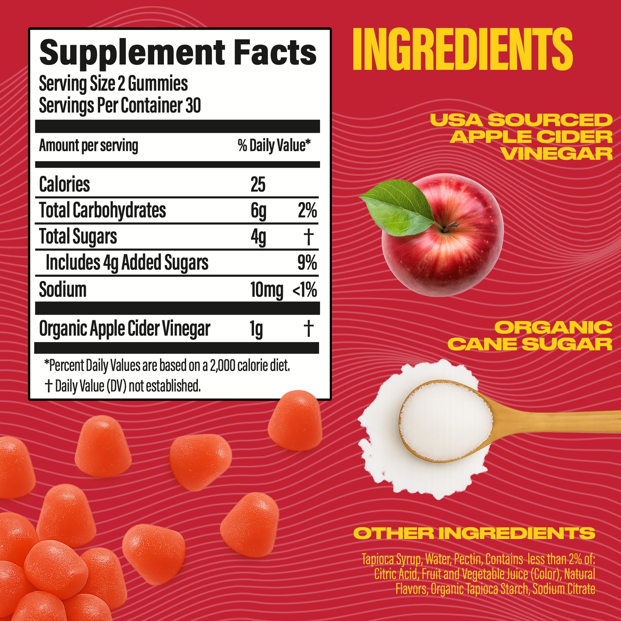 Gummies close-up highlighting pomegranate and beetroot ingredients for natural flavor.