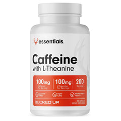 Bucked Up Caffeine with L-Theanine bottle showing balanced 1:1 dose for steady energy.