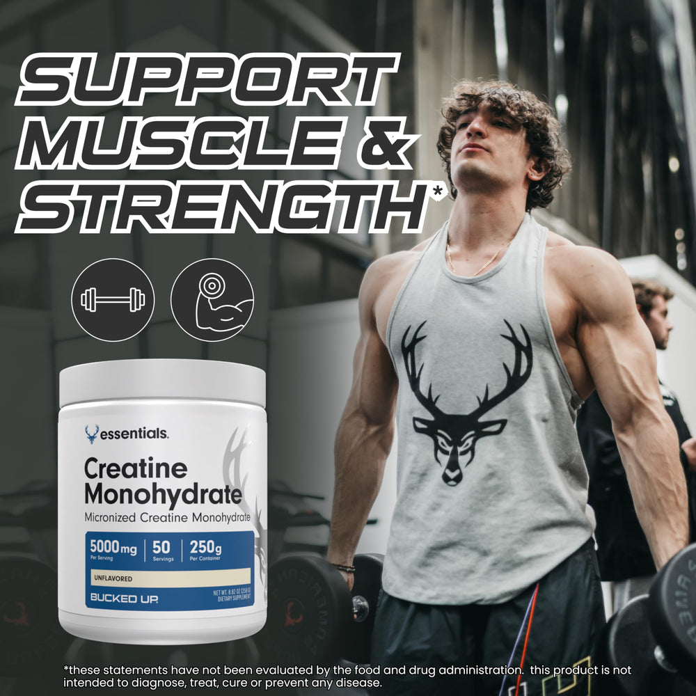 Bucked Up Creatine container nutrition facts underlines quality and testing