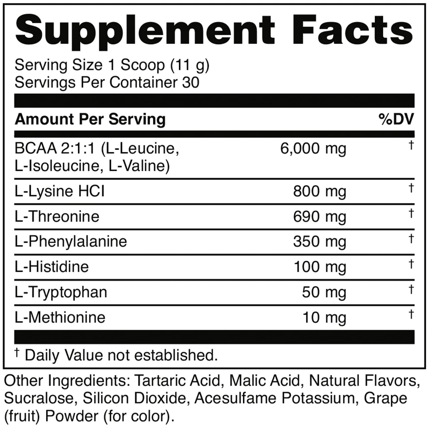 Scoop of Bucked Up EAAs showing 8 g per serving for recovery fueling.