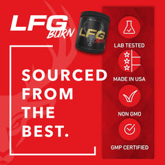 Close-up Bucked Up LFG berry label emphasizing quality ingredients.