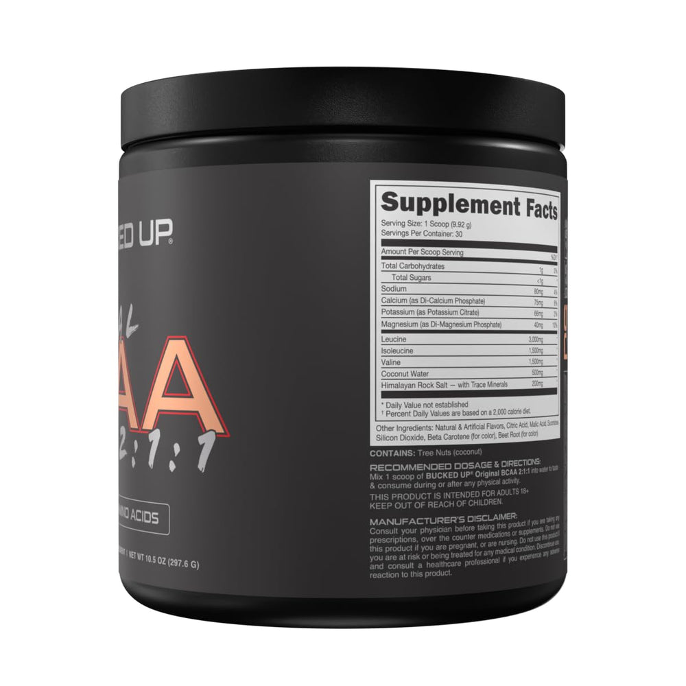 Bucked Up Original BCAA Apple Jacked glass captures refreshing hydration mid-workout.