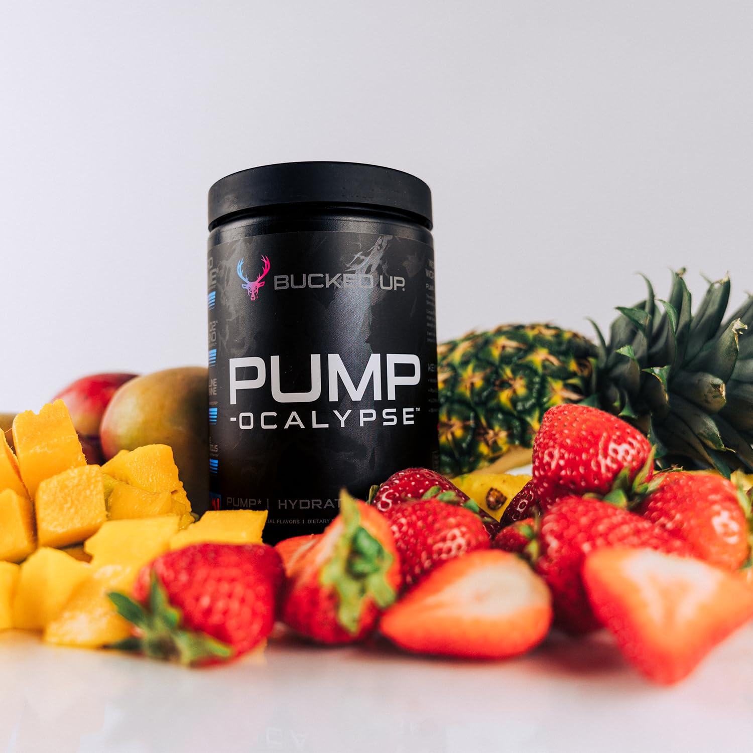 Bucked Up Pump-ocalypse workout scene emphasizing performance and hydration benefits.