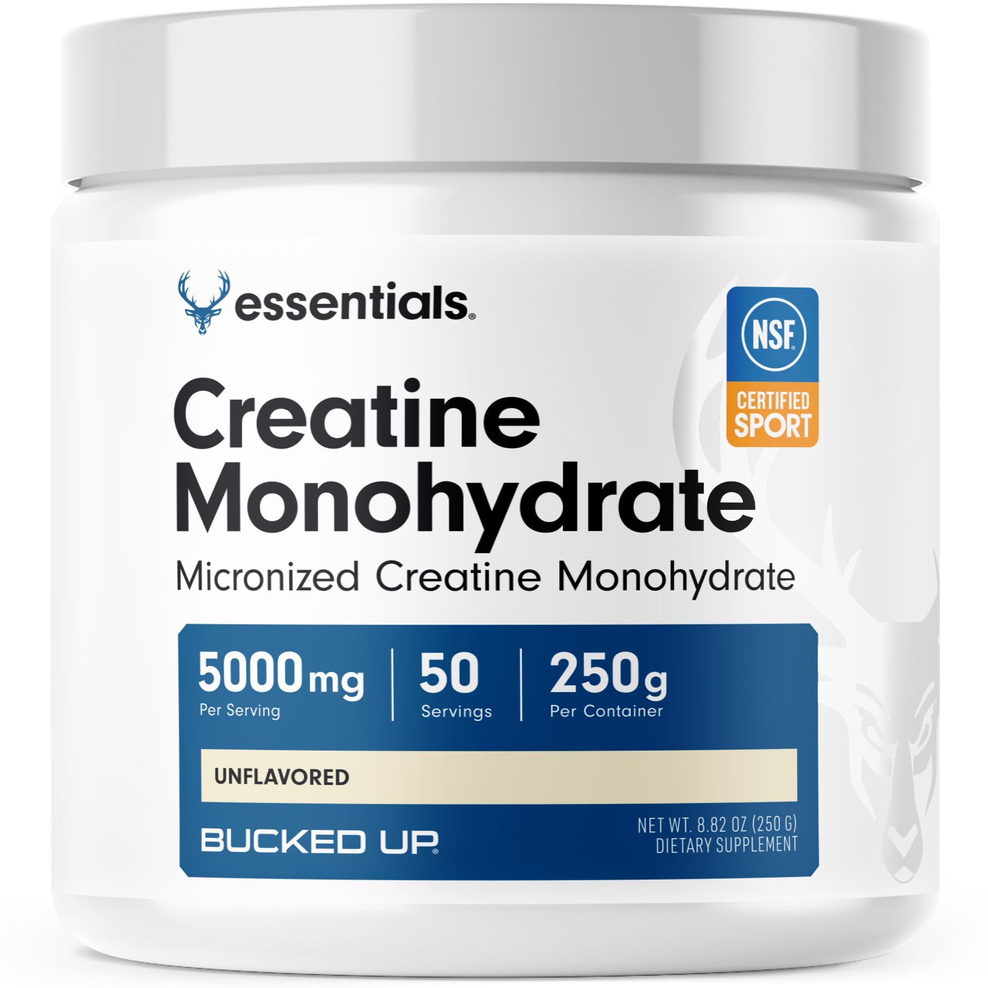 Bucked Up Pure Micronized Creatine bottle pour demonstrates easy mixing for workouts