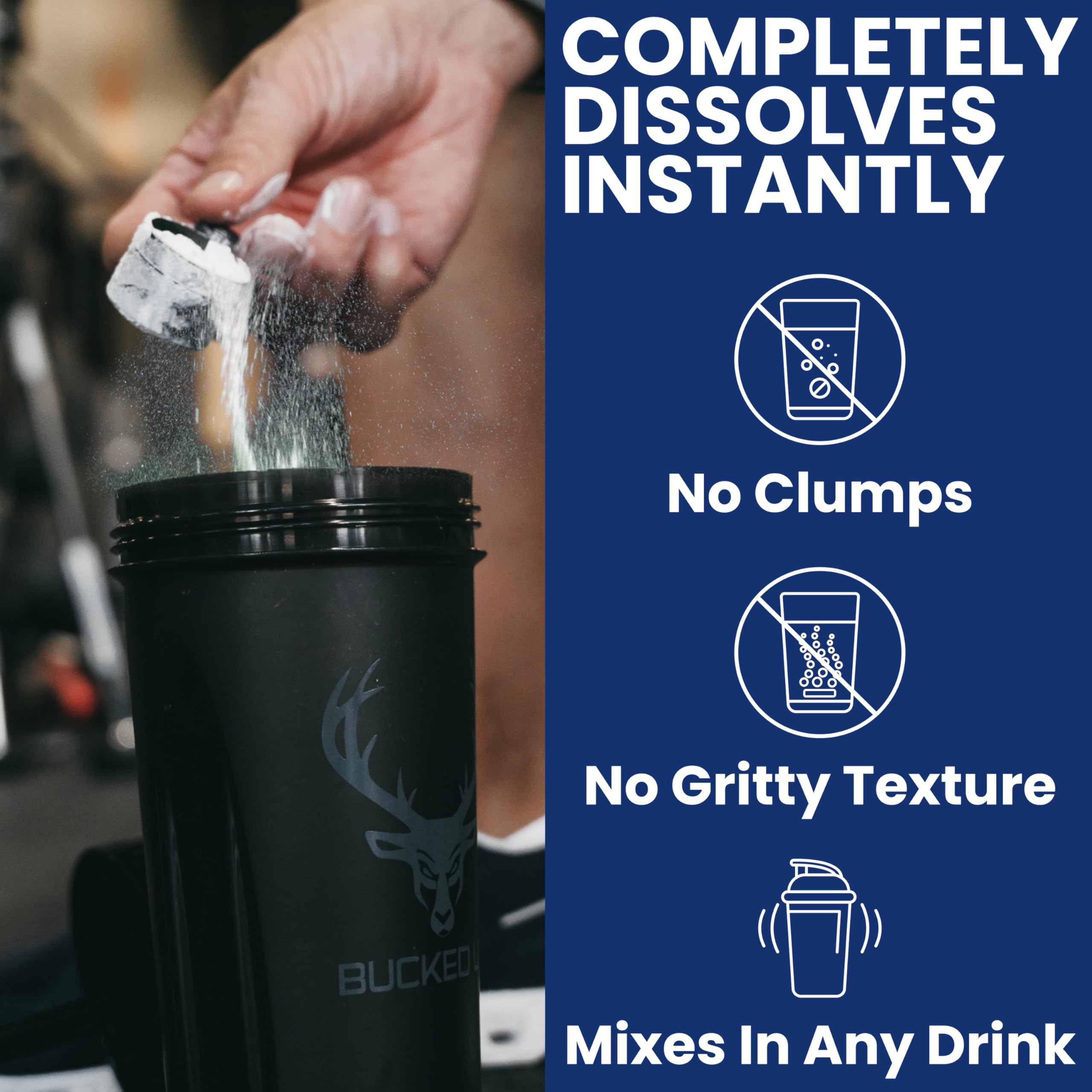 Bucked Up Pure Micronized Creatine dissolving in water with neutral flavor