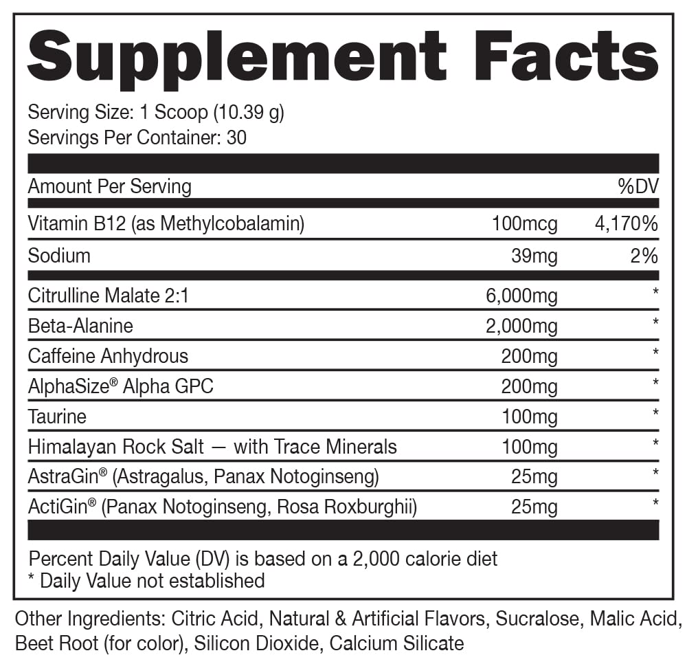Bucked Up Red Raz label closeup highlights transparent nutrition for clean energy.