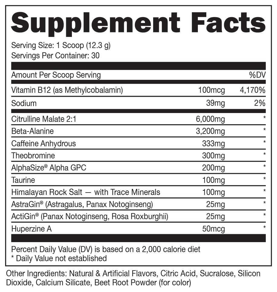 Bucked Up WOKE ingredients chart highlights key actives