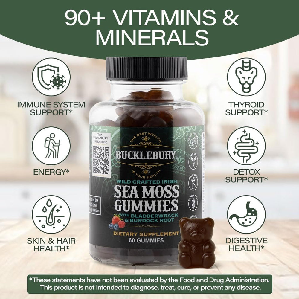 Bucklebury Sea Moss Gummies close-up showing chewy texture for easy dosing
