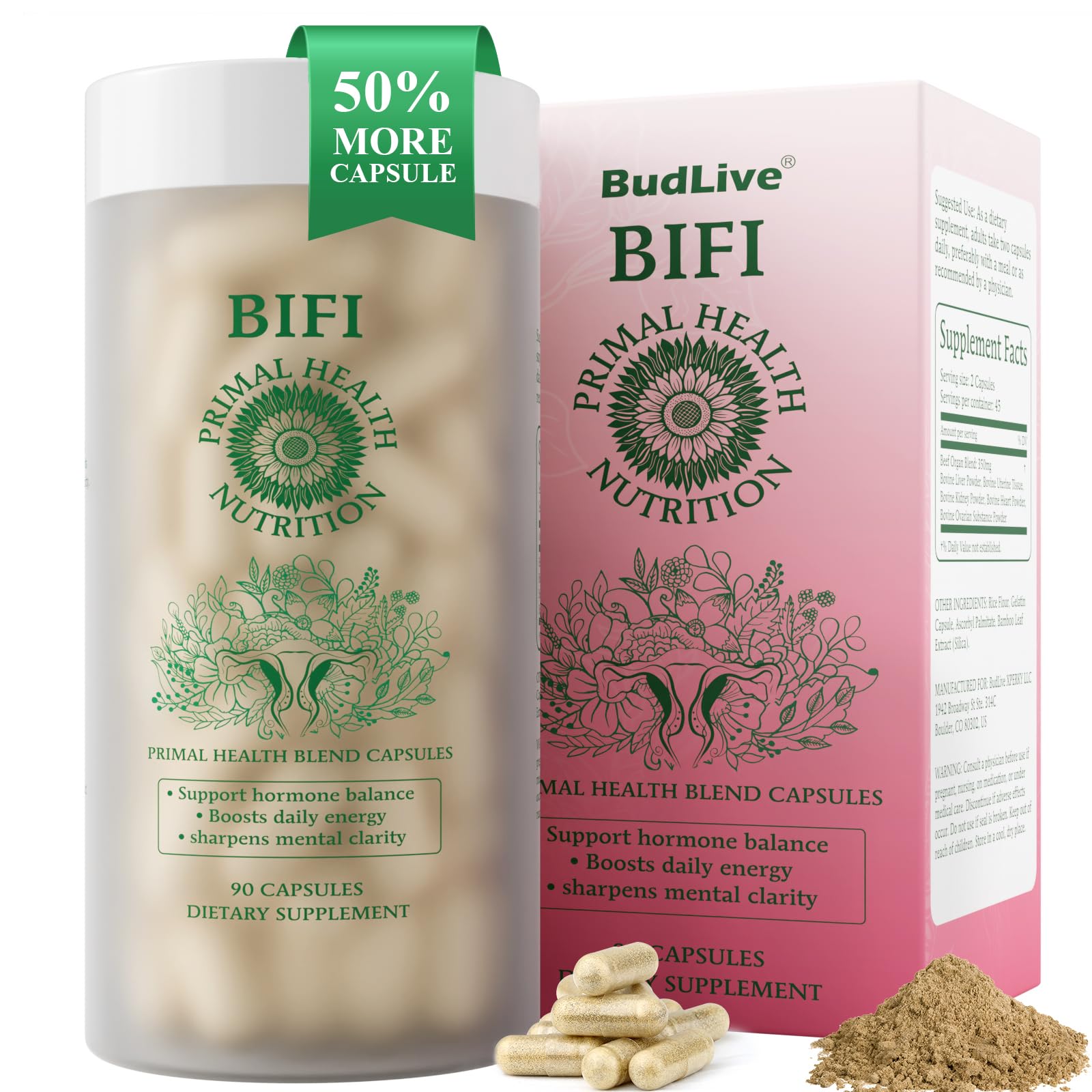 BudLive Beef Organ Liver capsules; supports steady energy and daily wellness.
