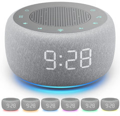 Buffbee alarm clock on a nightstand with a soft glow for gentle winding down