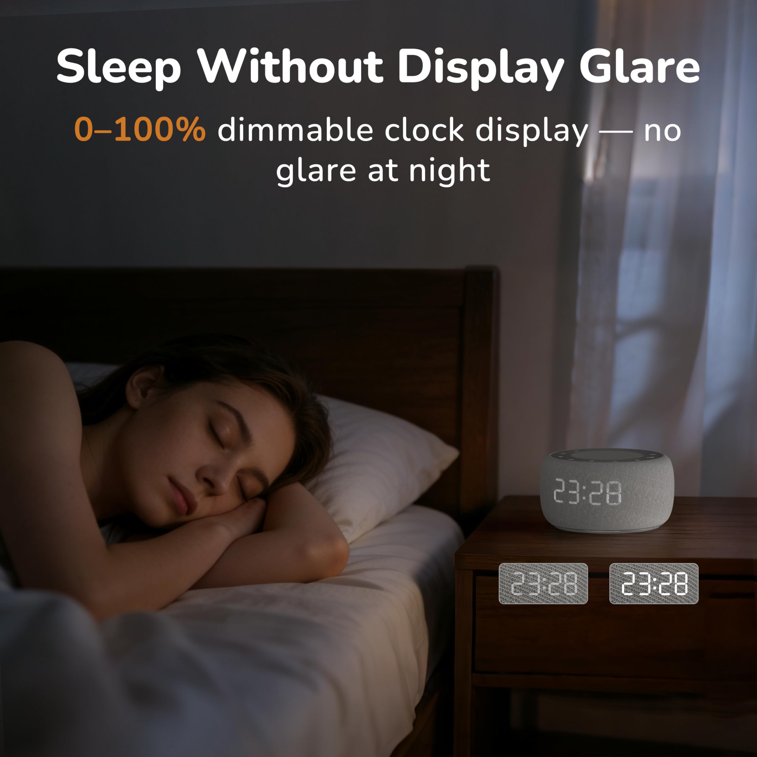 Buffbee alarm clock plugged in beside the bed for easy access