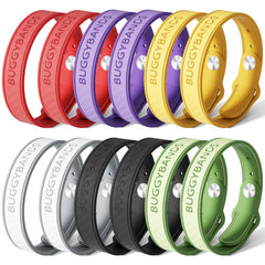 BuggyBands mosquito bracelet pack with colorful bands for outdoor protection.