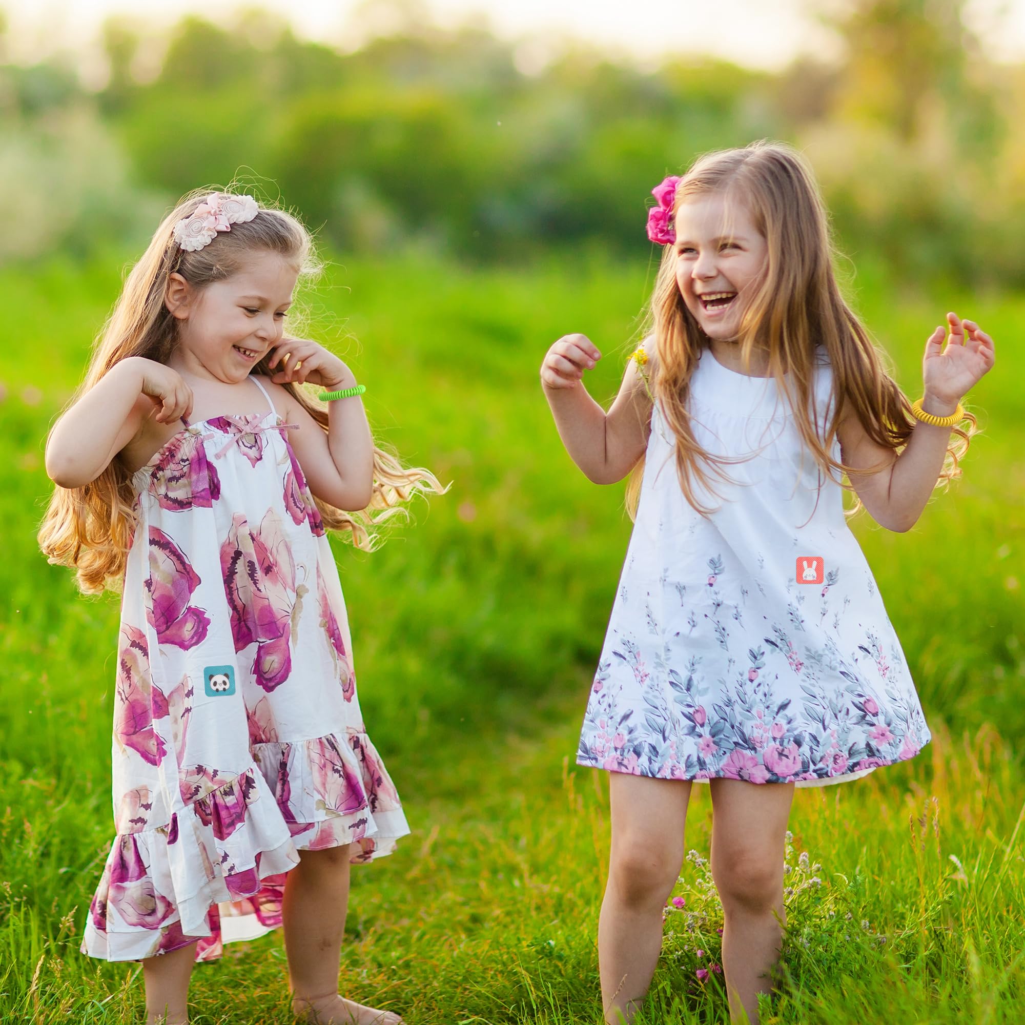 BuggyBands mosquito bracelets six-pack worn by child, lightweight and skin-friendly.