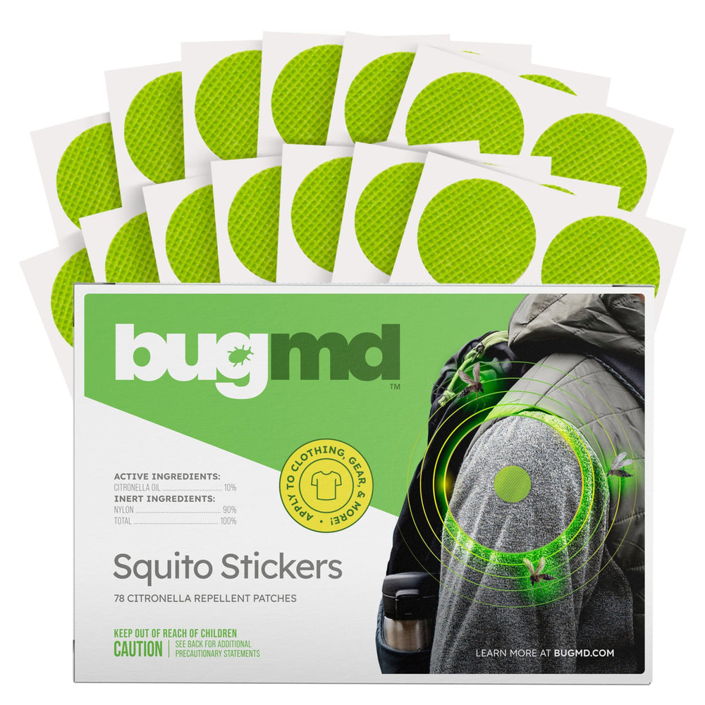 BugMD Squito Stickers on clothing repel mosquitoes during outdoor activities
