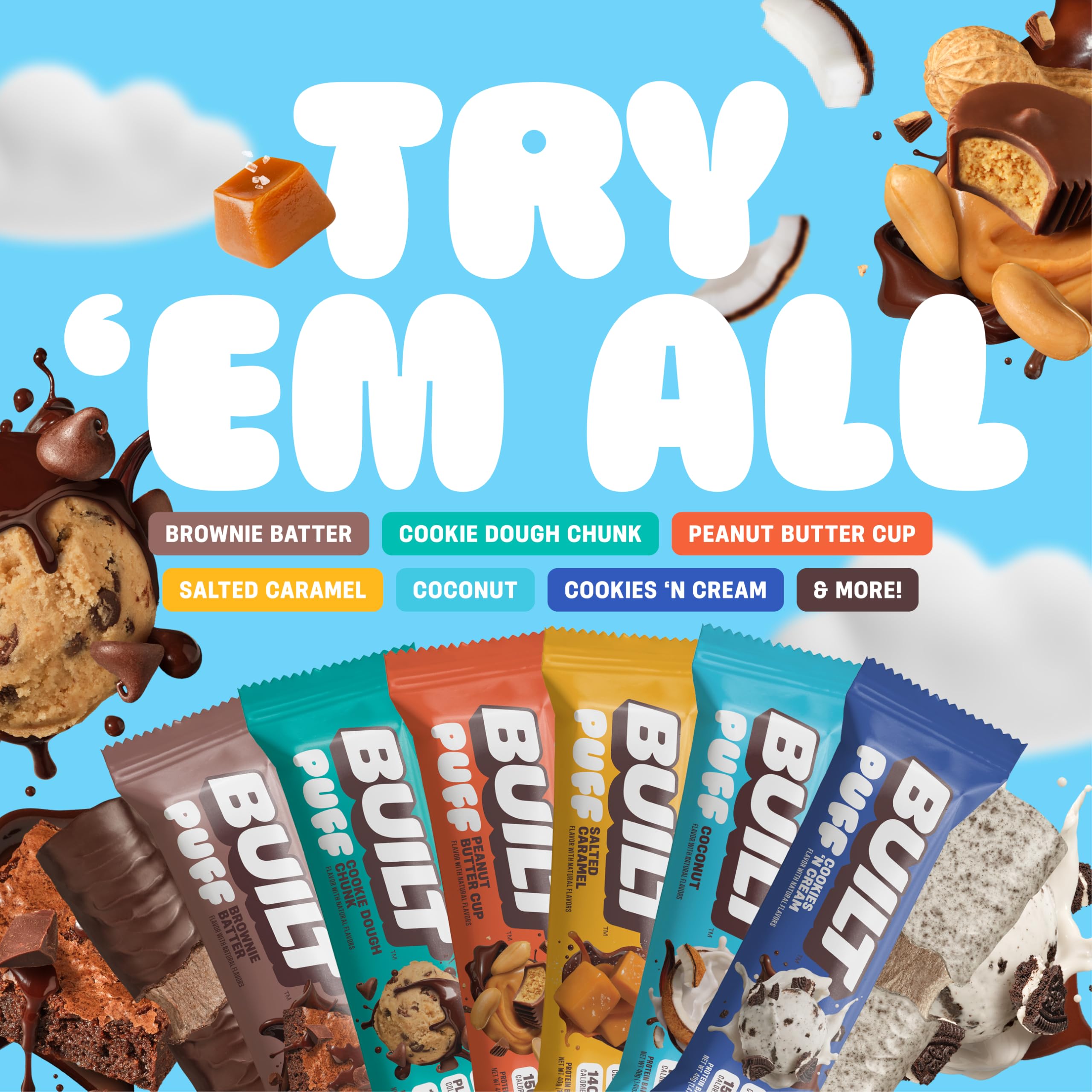 Built Bar Puff Cookie Dough Chunk in a gym bag for quick energy.