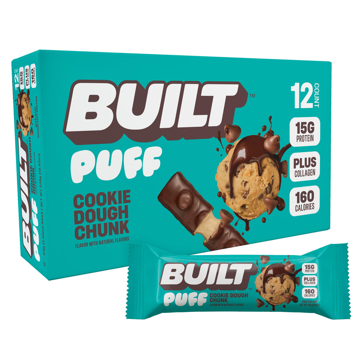 Built Bar Puff Cookie Dough Chunk pack for on-the-go protein snack.