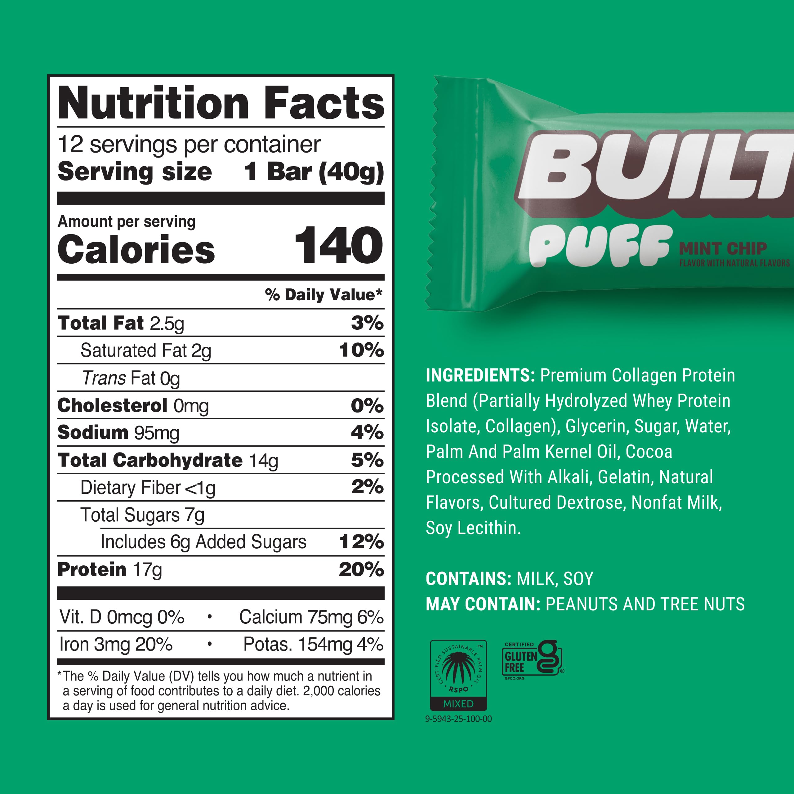 Built Bar Puff Mint Chip bar wrapped for quick grab-and-go fuel.