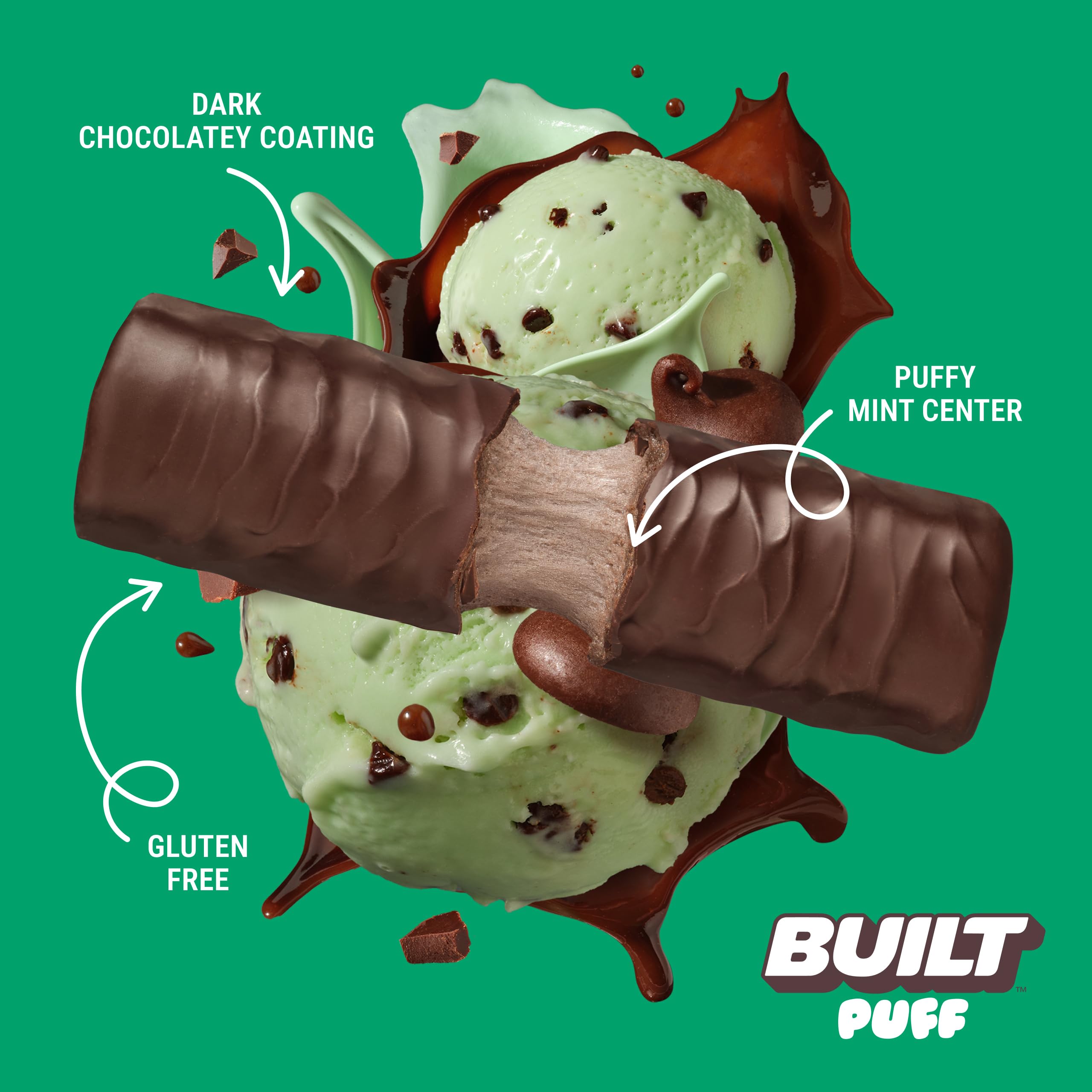 Smooth bite texture of Built Bar Puff Mint Chip shown in close-up.