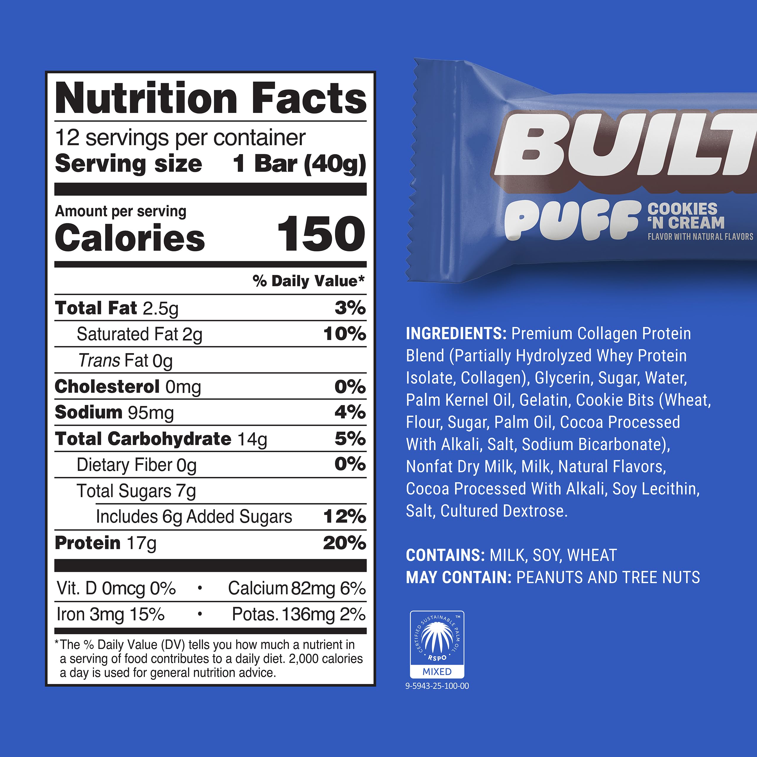 Built Bar Puffs Cookies-N-Cream Puff bulk-pack display for stocking