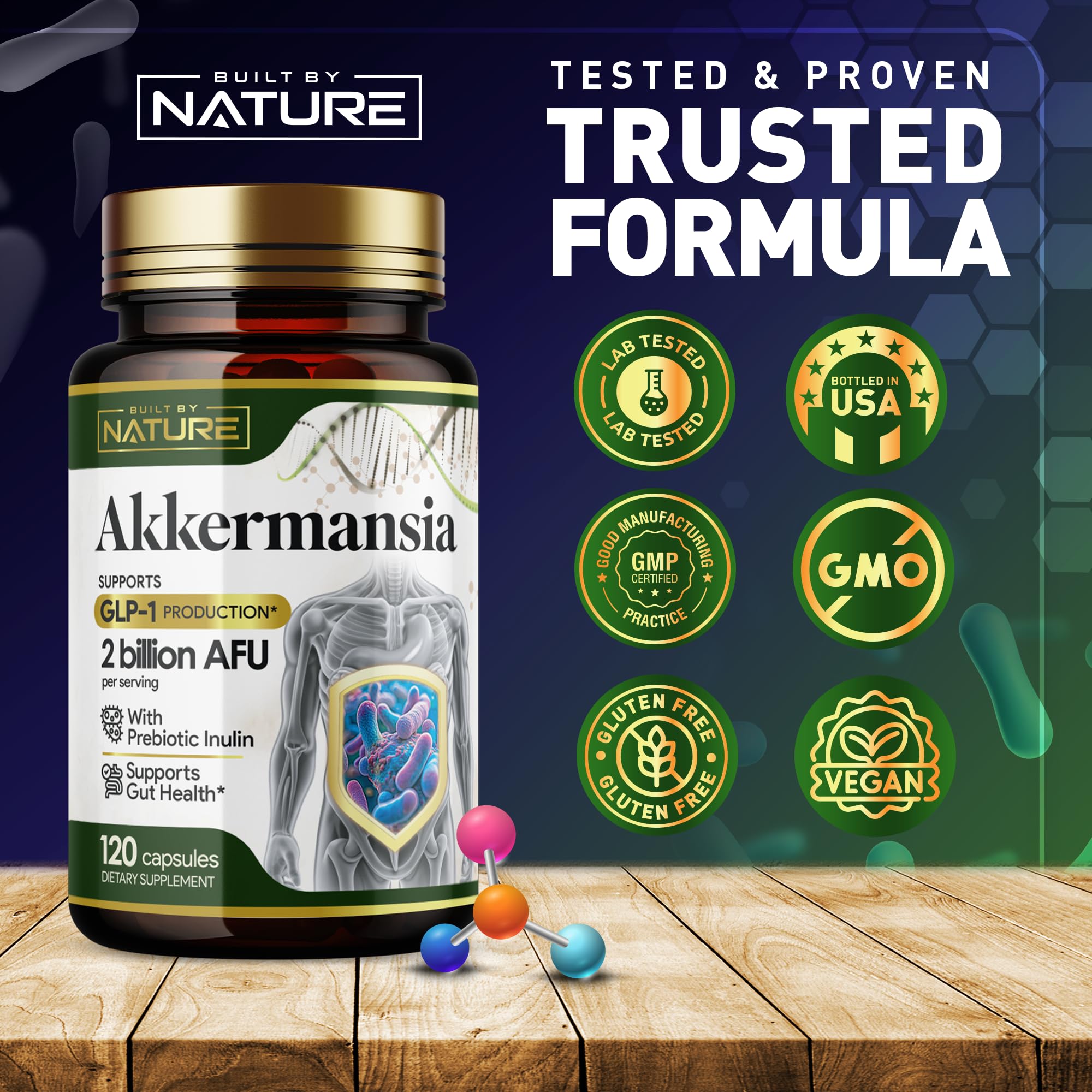 Akkermansia immune and digestive support potential benefits highlighted by branding.