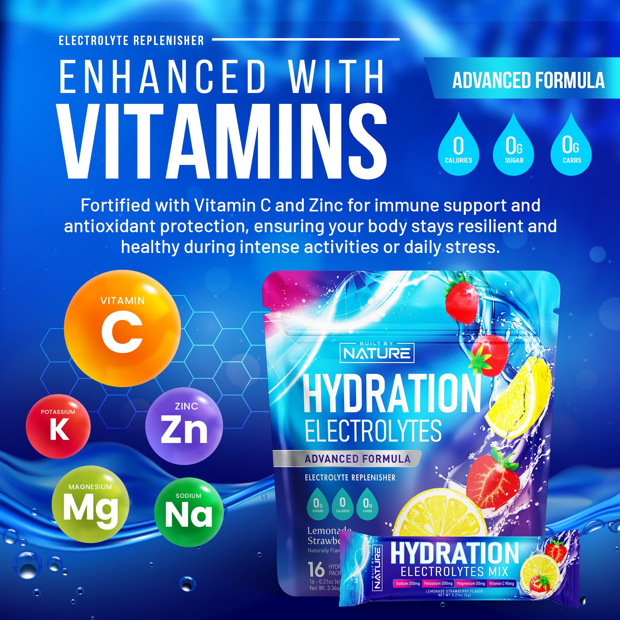 Built by Nature electrolyte stick dissolving in water to show quick hydration