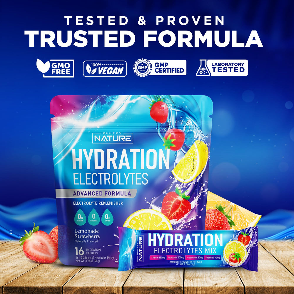 Built by Nature electrolytes stick with ingredient graphic for sugar-free keto use