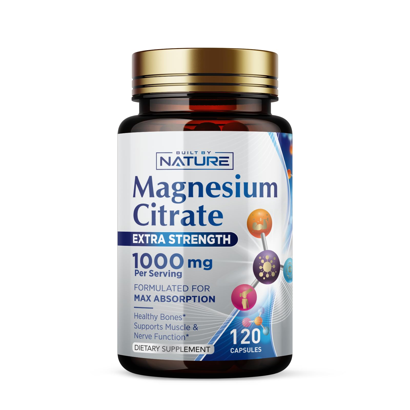 Built By Nature Magnesium Citrate 1000mg bottle for daily heart and muscle support