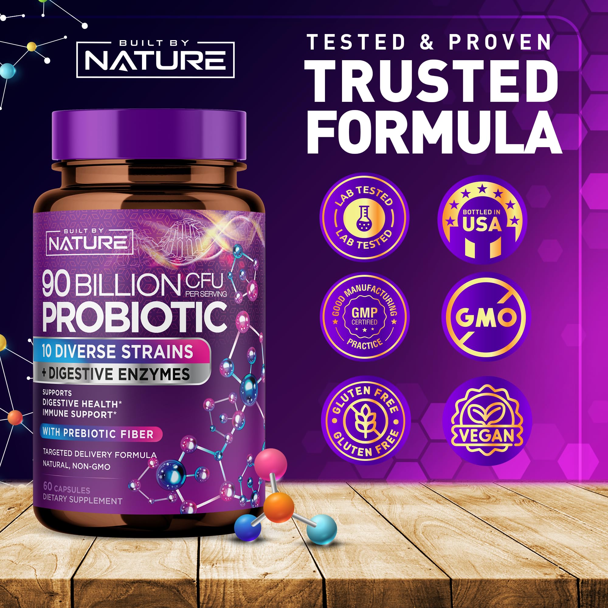 Built By Nature non-GMO gluten-dairy-free icon alongside bottle.