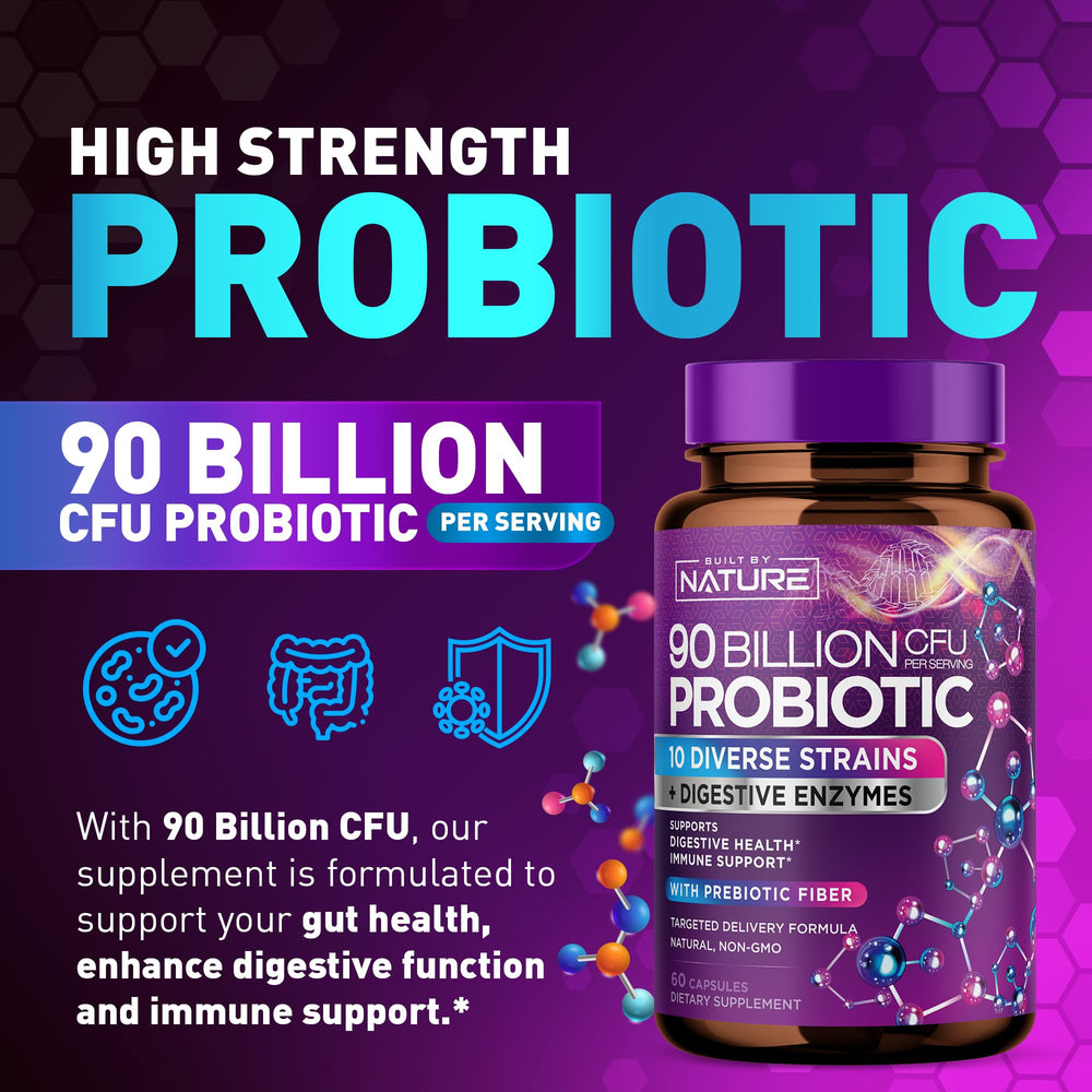 Built By Nature prebiotic blend label shows nourishment for probiotics.