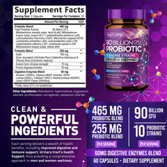 Built By Nature probiotic strains label highlighting Lactobacillus and Bifidobacterium benefits.