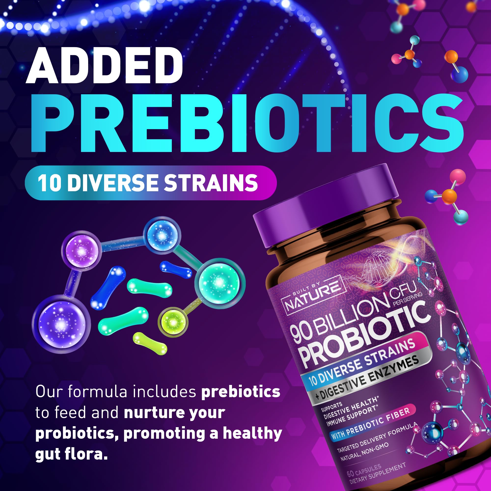 Built By Nature shelf-stable packaging communicates long-lasting probiotic reliability.