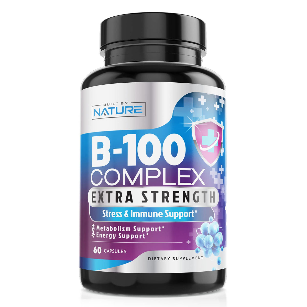 Built By Nature Super B Complex bottle front shows vegan capsules for daily energy support.