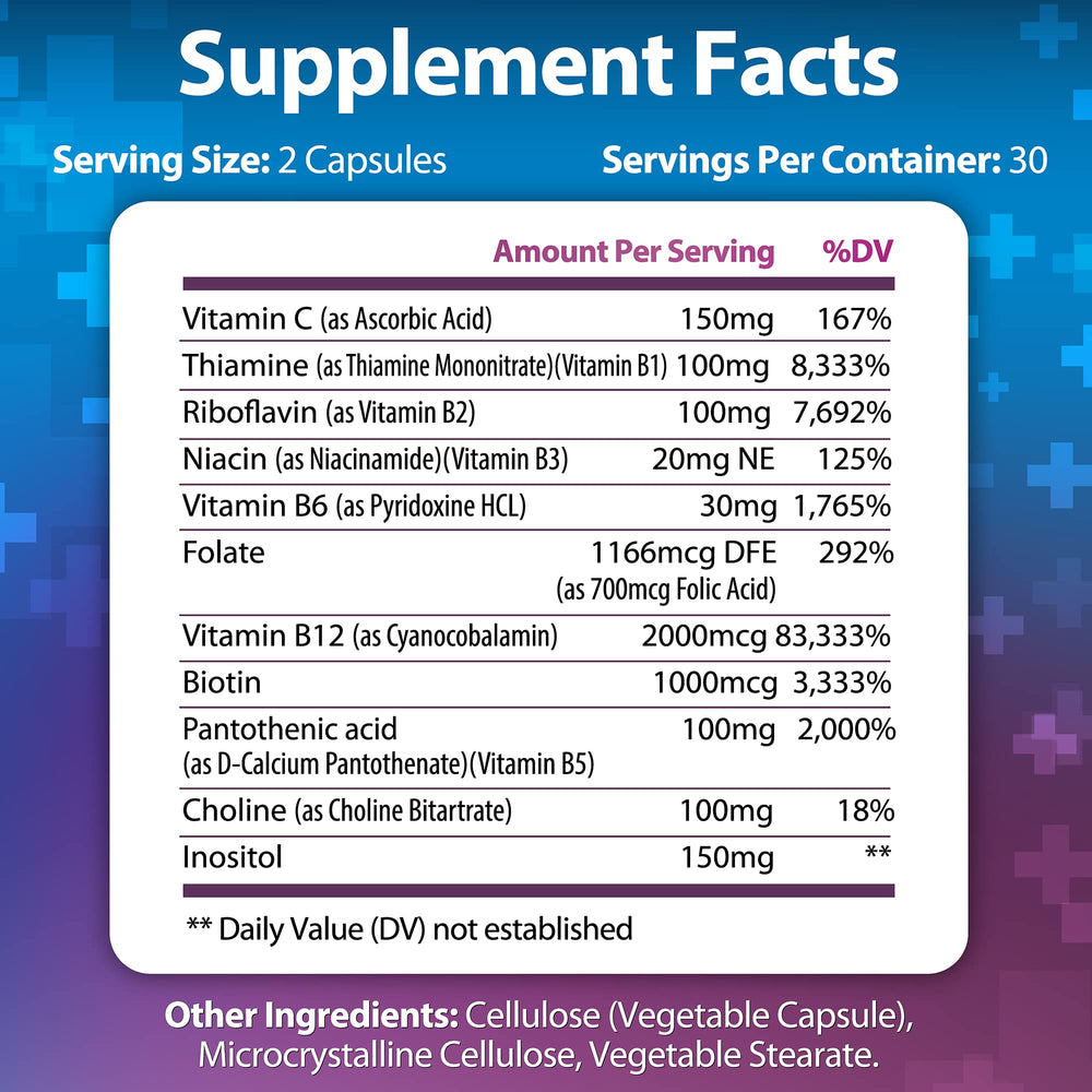 Packaging shot of Built By Nature Super B Complex emphasizes gluten- and dairy-free vegan formula.