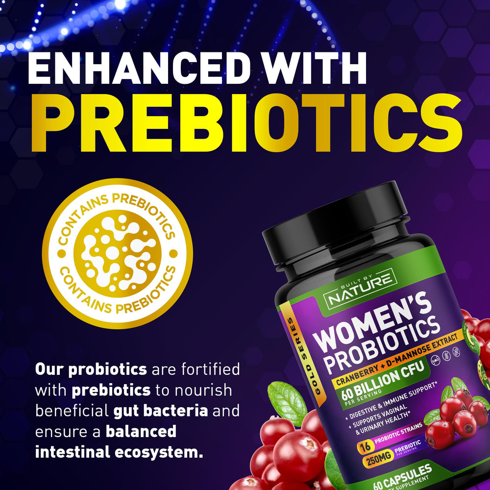 Veggie capsules packaging of Built by Nature Probiotics for Women on a kitchen counter