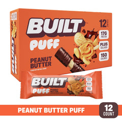 Nutrition facts for Built Bar Puffs showing 17g protein per bar