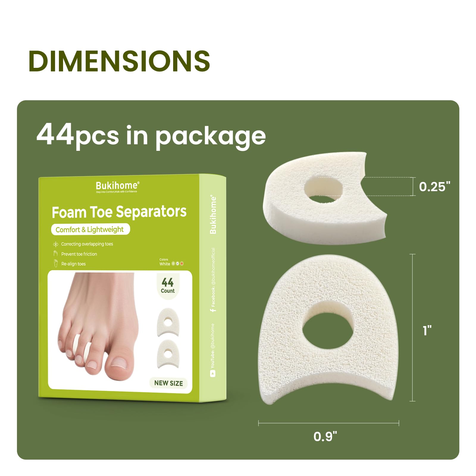 Bukihome ergonomic toe spacer fits snugly between toes.