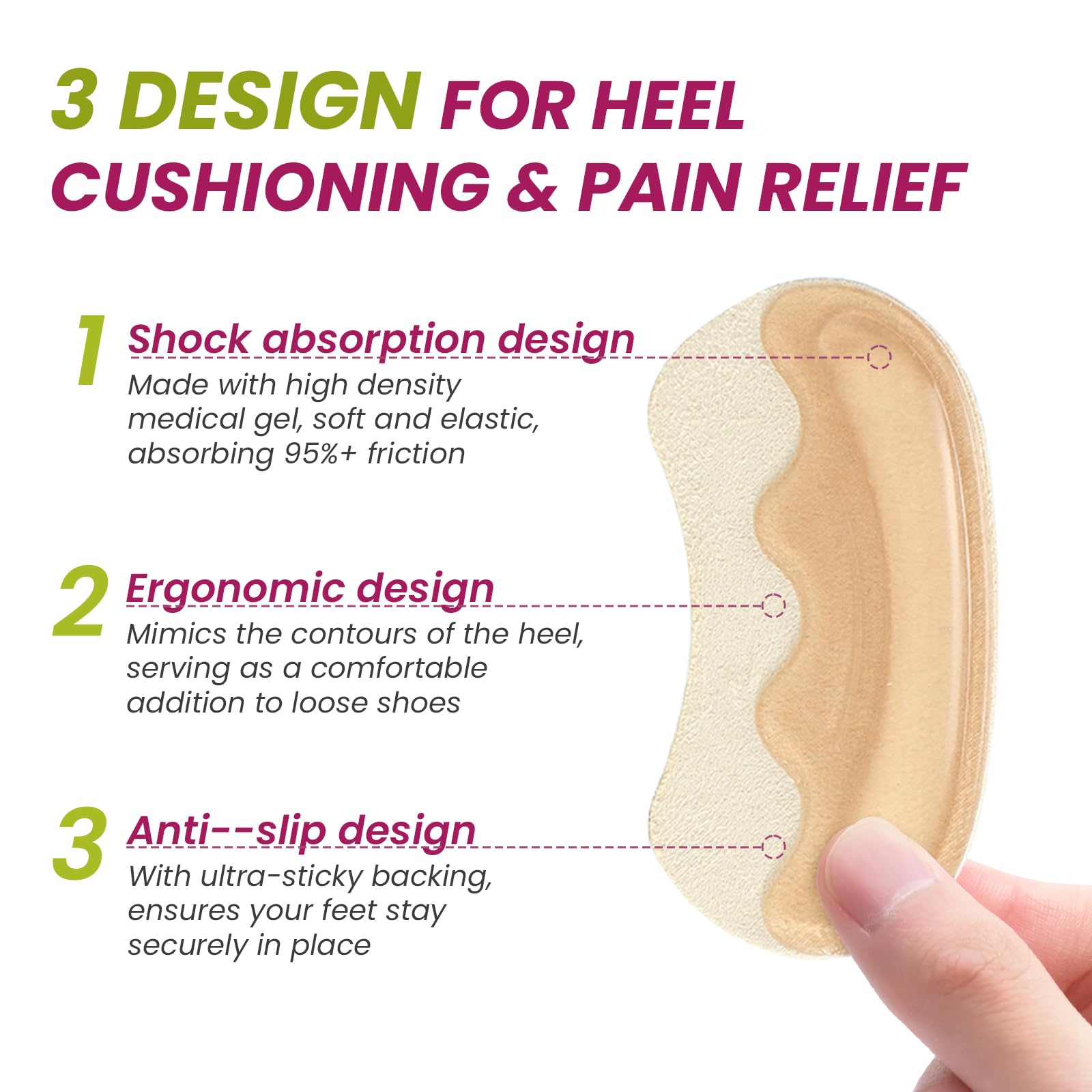 Bukihome heel pad adhesive back demonstrates strong grip to prevent slipping