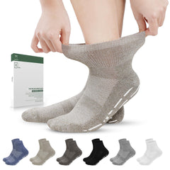 Bulinlulu diabetic socks with grippers and a wide top for secure wear.