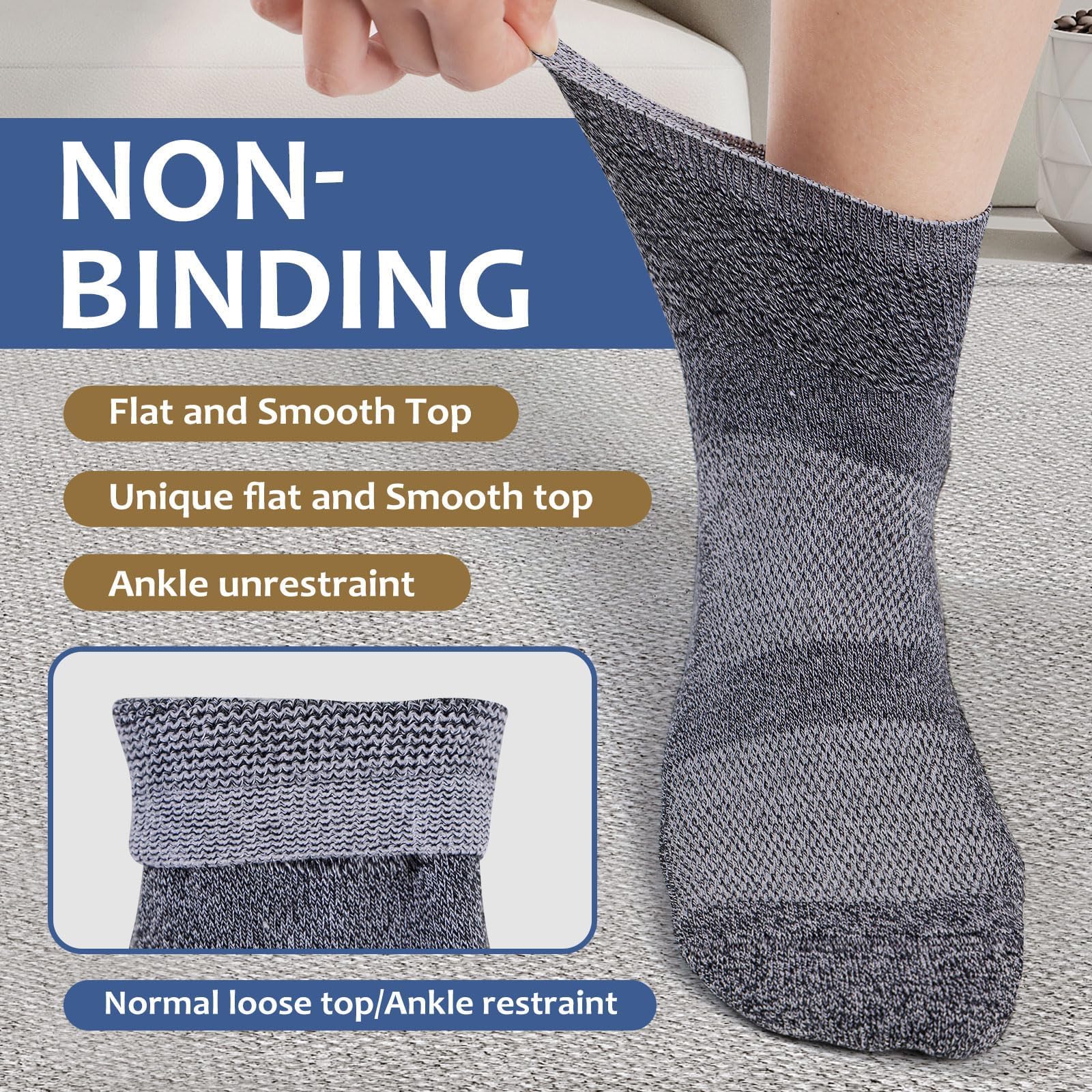 Bulinlulu diabetic socks showing seamless toe design for smooth wear.