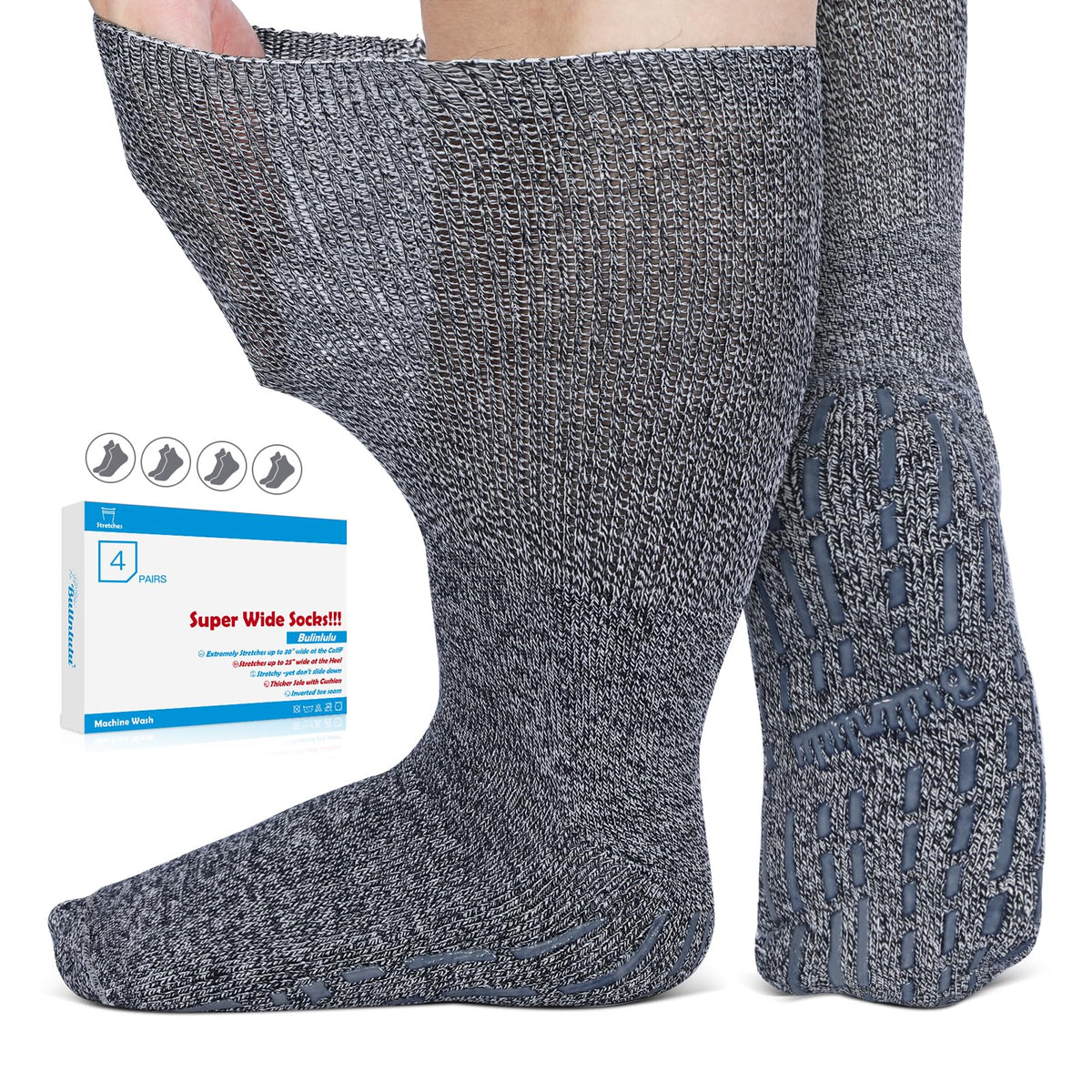 Bulinlulu diabetic wide socks navy, four-pair pack for swollen feet comfort.