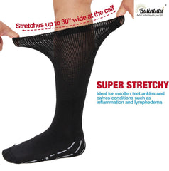 Bulinlulu navy edema socks with top non-slip grip for secure all-day wear.