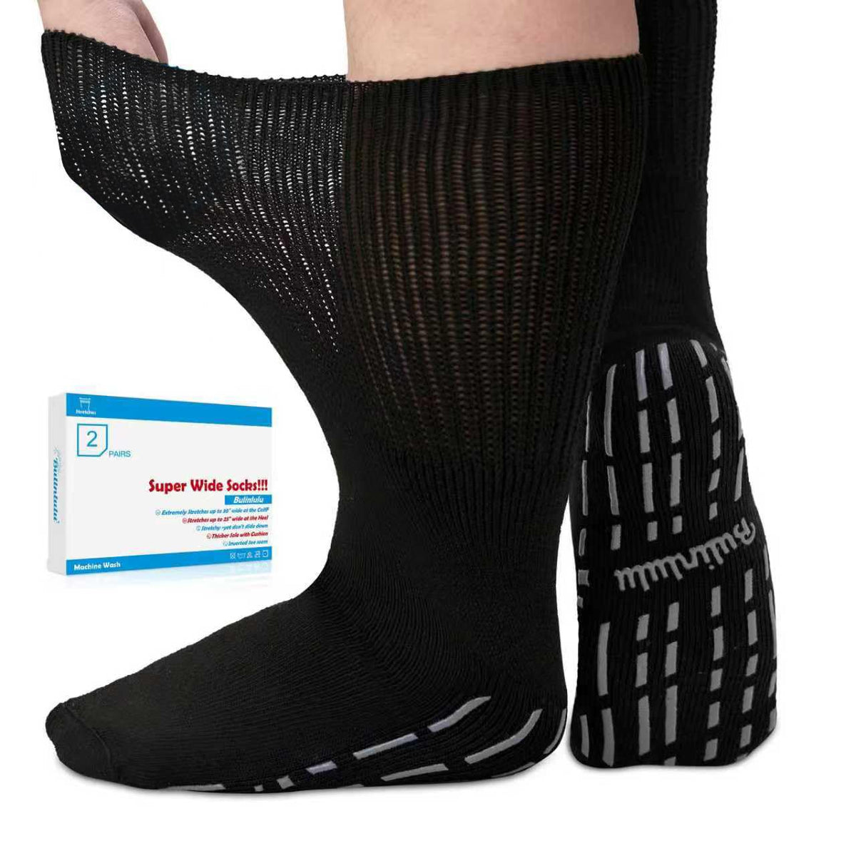Bulinlulu extra-width diabetic socks, top-open view, roomy fit for swollen feet