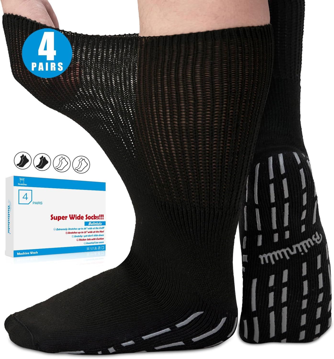 Bulinlulu extra width socks four-pack displayed for swollen feet with generous room