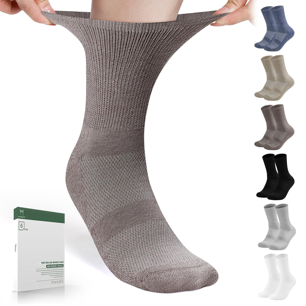 Bulinlulu non-binding diabetic socks with a crew height offer comfortable ankle freedom.