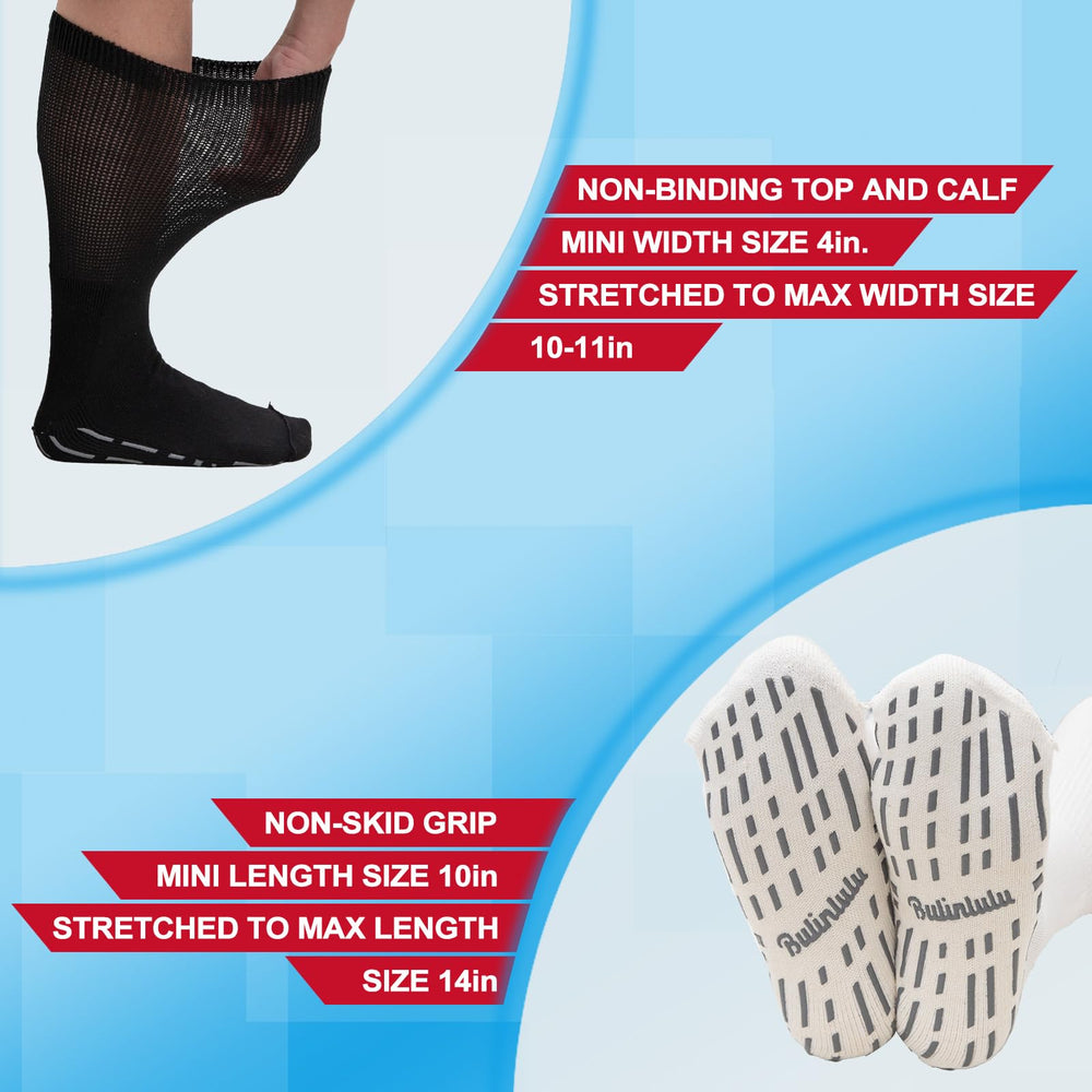 Model wearing Bulinlulu unisex extra-width socks for comfortable fit