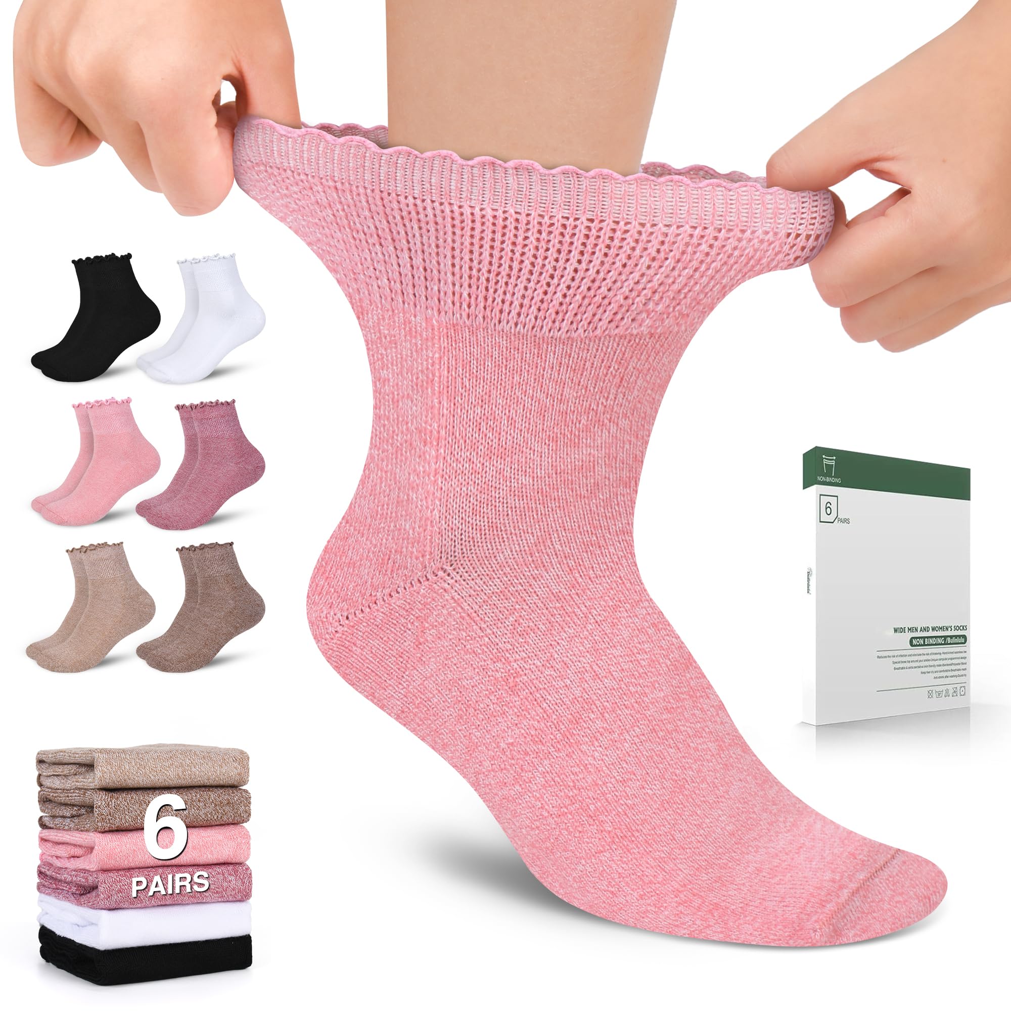 Bulinlulu Women's Diabetic Socks Flower A design with non-binding top for gentle comfort.